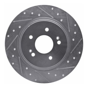 Hyundai Santa Fe Brake Rotor (1) - Rear Right - R1 Concepts - Drilled & Slotted - Silver - `19-`25